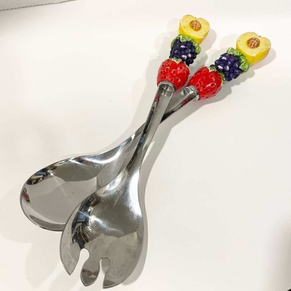 Fruit Fruity Salad Tossers Tongs Approx. 12” long Good Condition Grapes, Peaches